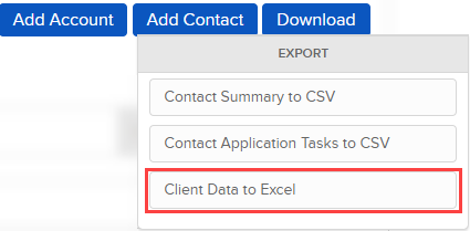 Image of the download client data to excel button in portal. 
