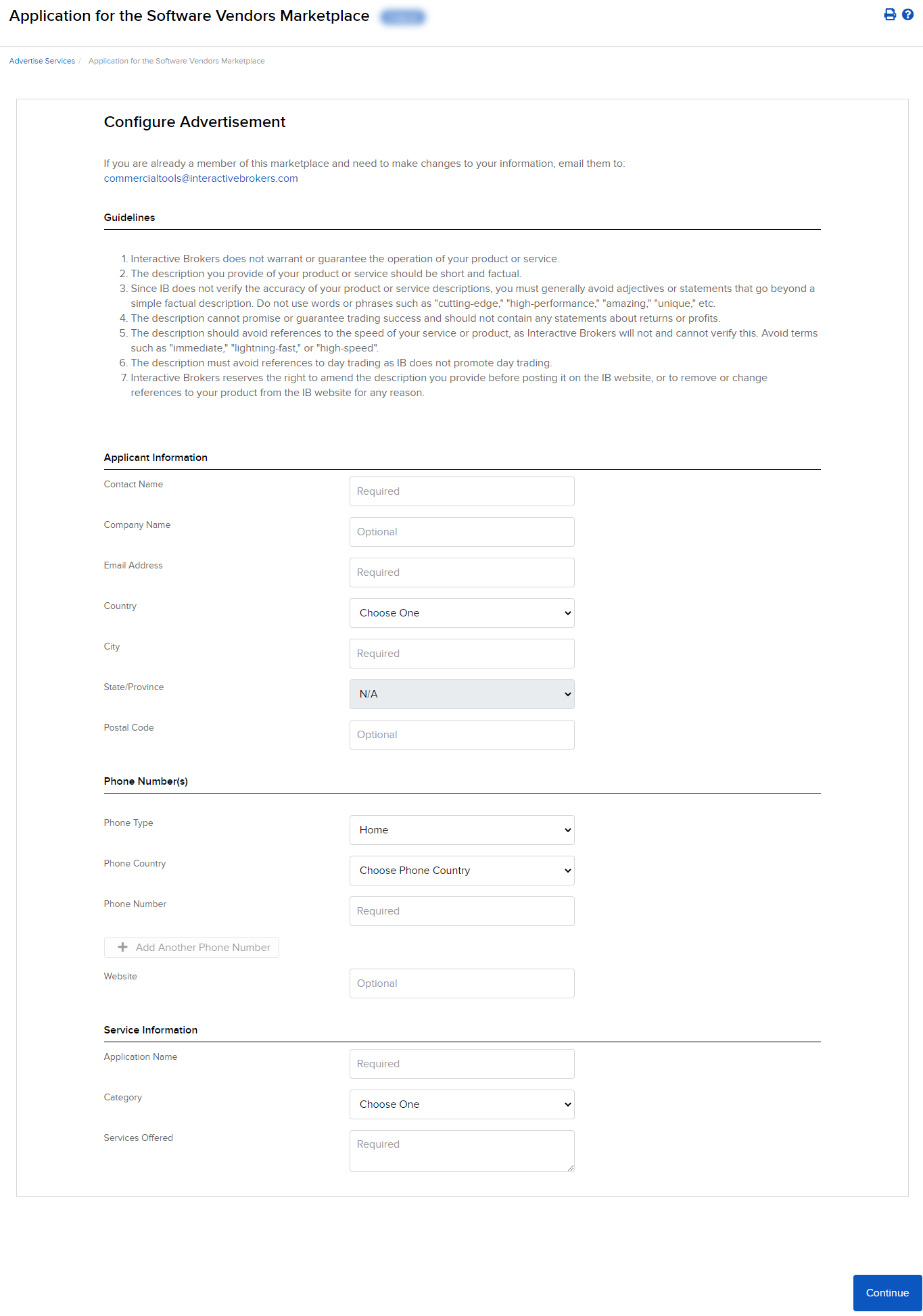 Image of the configure advertisement panel in Portal. 