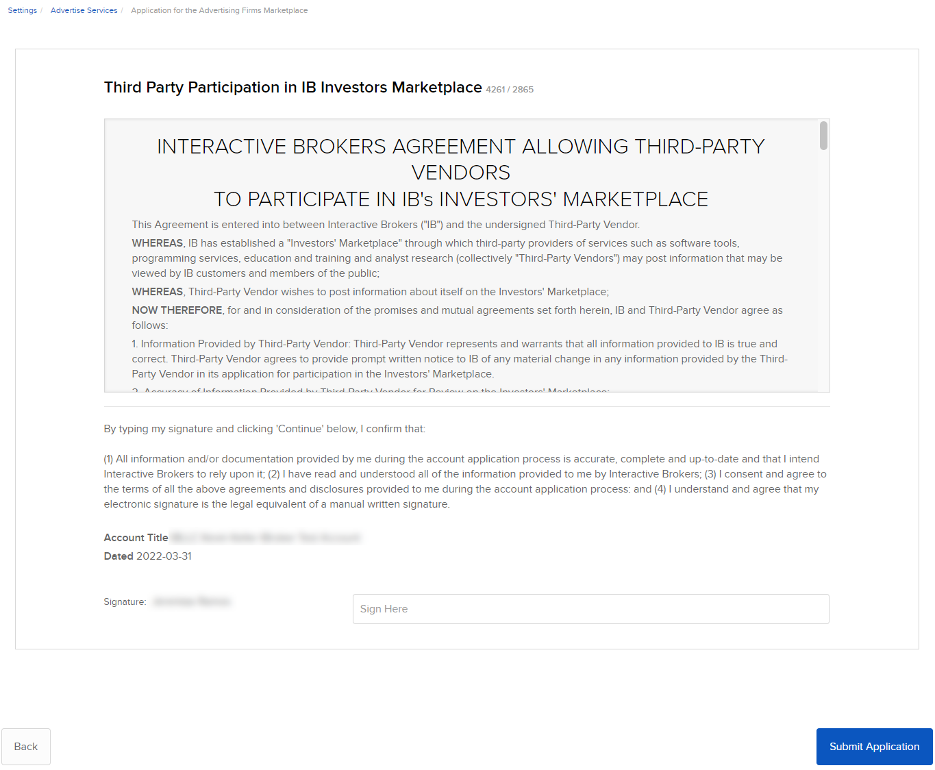Image of the agreement allowing third-party vendors panel in Portal. 