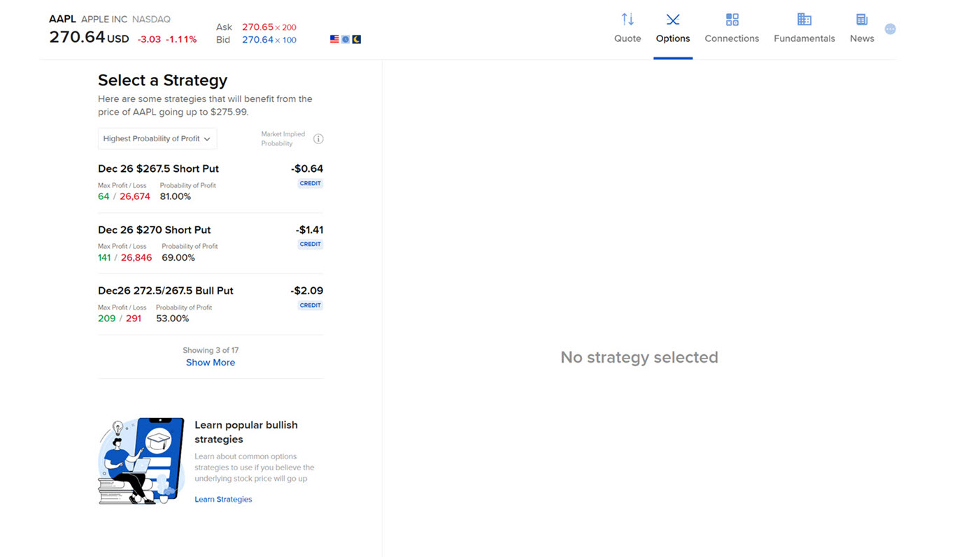 The option wizard strategies in portal. 