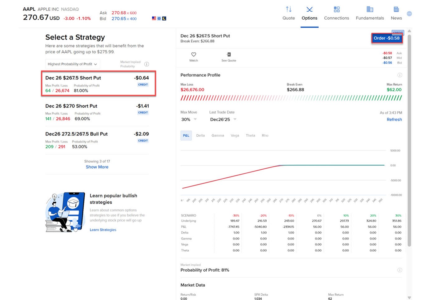 The option wizard select a strategy option in portal. 