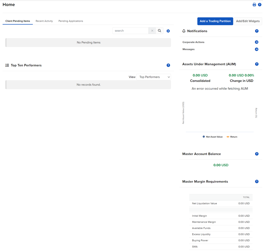 The org portal home page. 