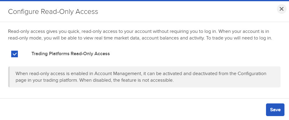 Image of the configure read-only access panel in Portal. 