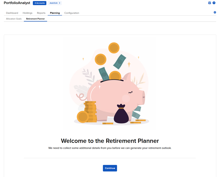 Image of the retirement planner panel. 