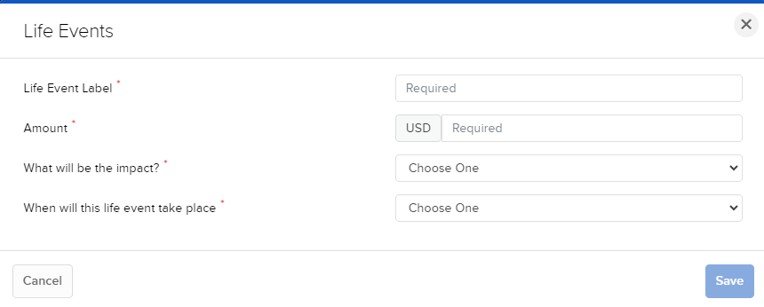 Image of the PorftolioAnalyst life events panel. 