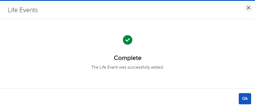 Image of the PorftolioAnalyst life event complete page. 