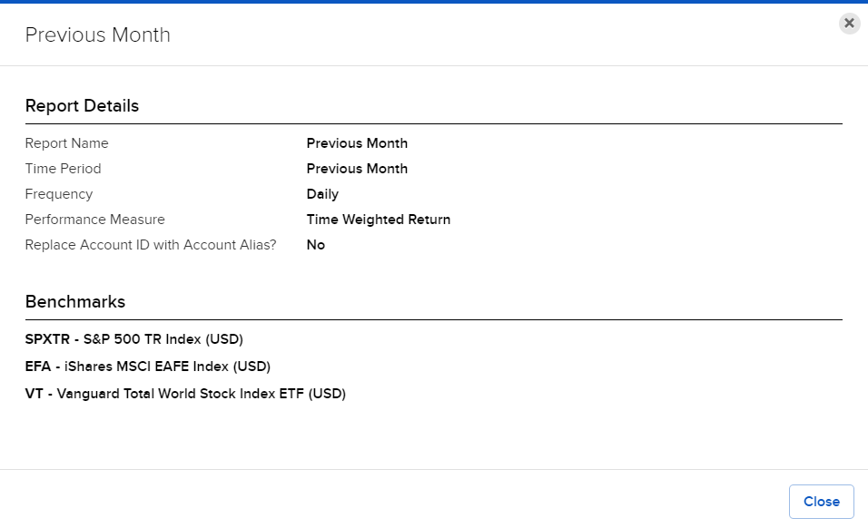 Image of the PortfolioAnalyst default reports details. 