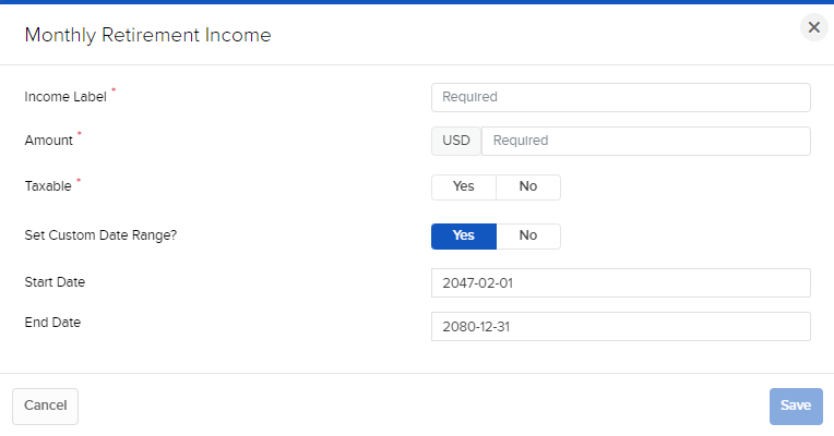 Image of the PortfolioAnalyst monthly income panel. 