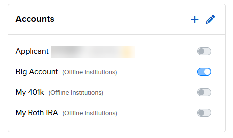 Image of the PortfolioAnalyst retirement planner add accounts