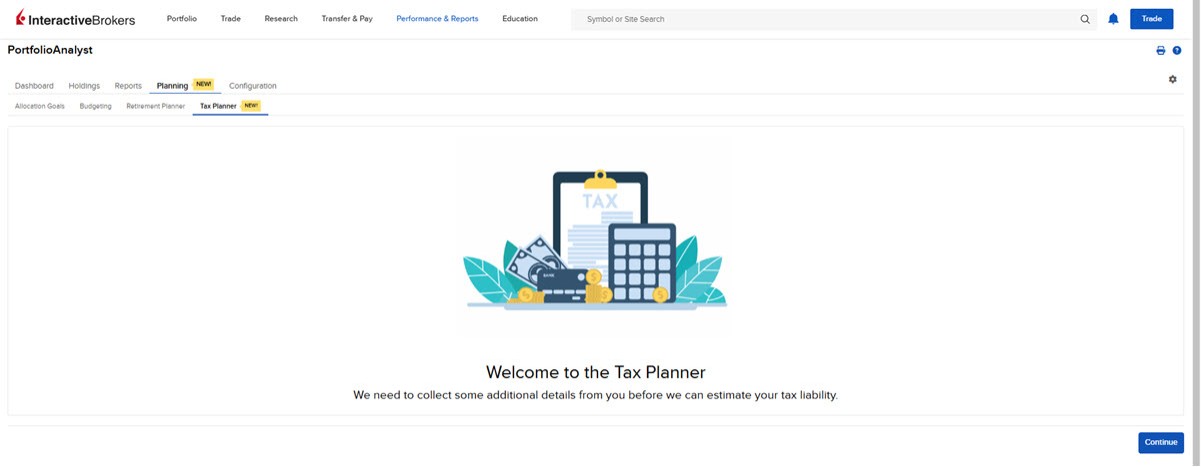 Tax Planner Screen in Portal