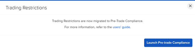 The launch pre-trade compliance button. 