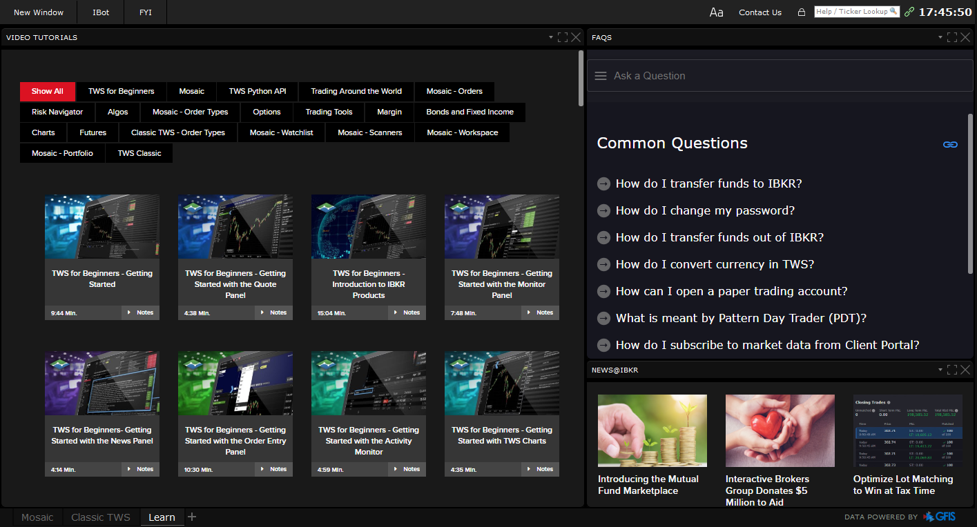The TWS learn tab