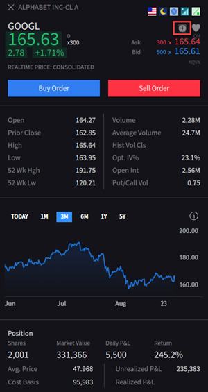 The quote panel clock icon