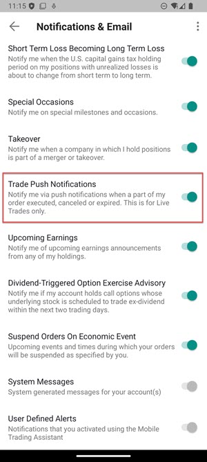 The IBKR Android Mobile Trade Push Notifications