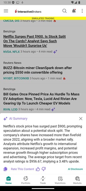 The IBKR Android Mobile News Summaries Screen