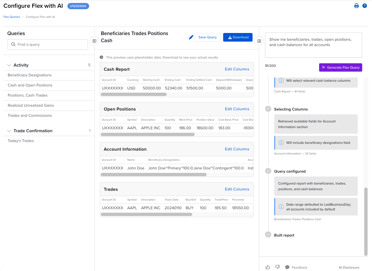 The configure flex with AI panel in portal