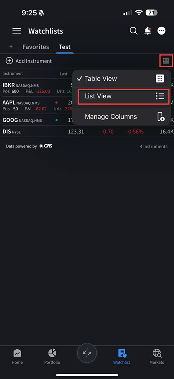Simplified Watchlist View in iOS