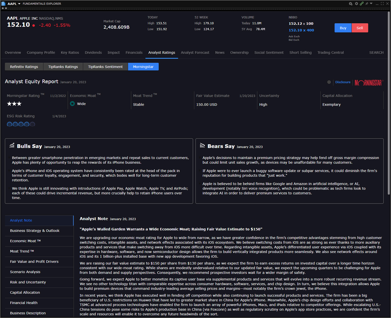 The fundamentals explorer morningstar button. 
