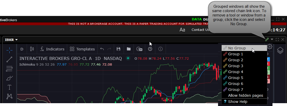 The advanced chart windows groups. 