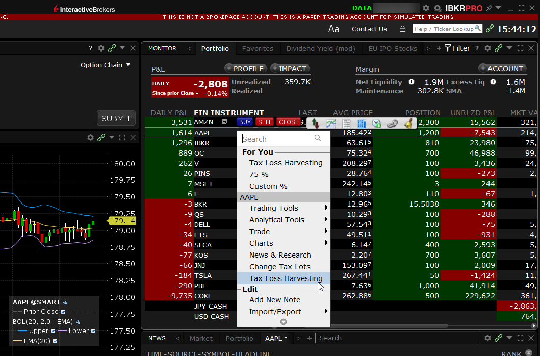 The tax loss harvesting menu 
