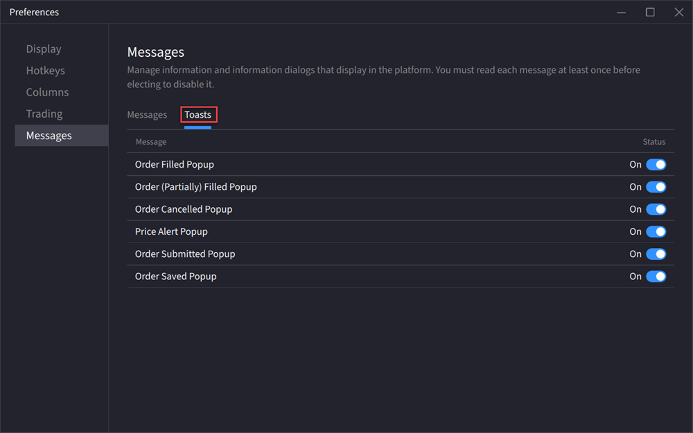 The toast tab in TWS. 