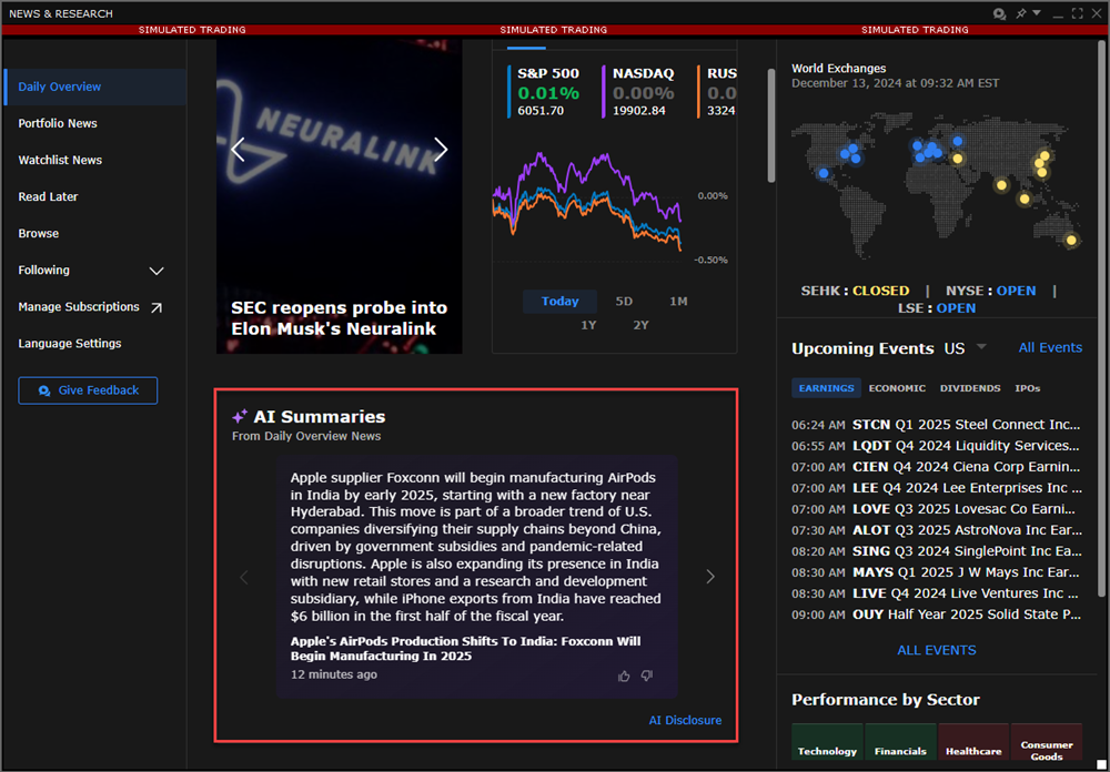 The news & research AI News Summaries page. 