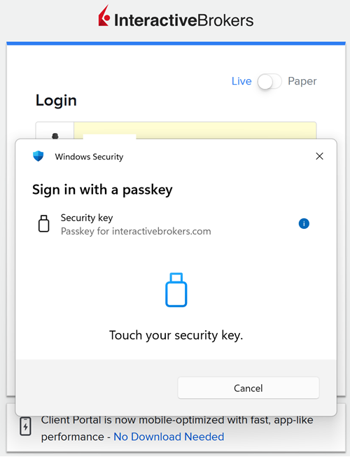 Touch Your Security Key for Passkey in Portal