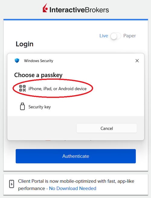 Select Device Option in Portal