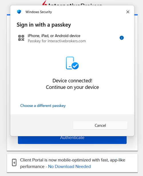 Device Connected with Passkey in Portal