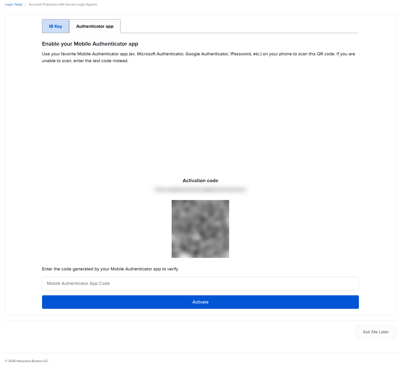 Activating a Mobile Authenticator App