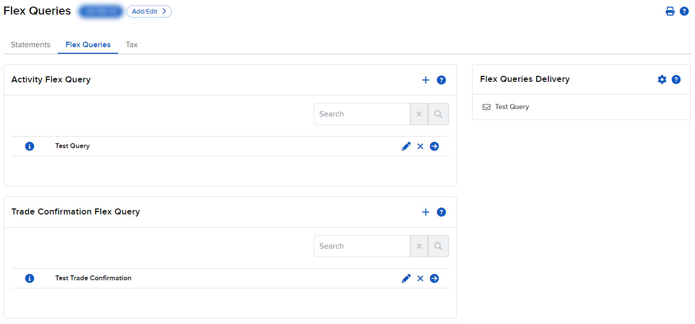 Image of flex query panel in Portal. 