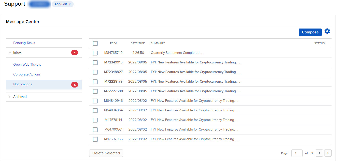 Image of the notifications menu in Portal. 