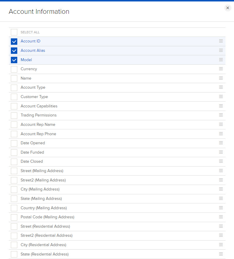 Image of flex query account information in Portal. 