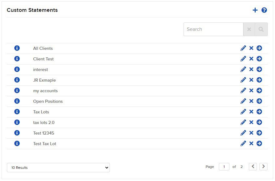Custom Statements Image of the custom statements panel in Portal.