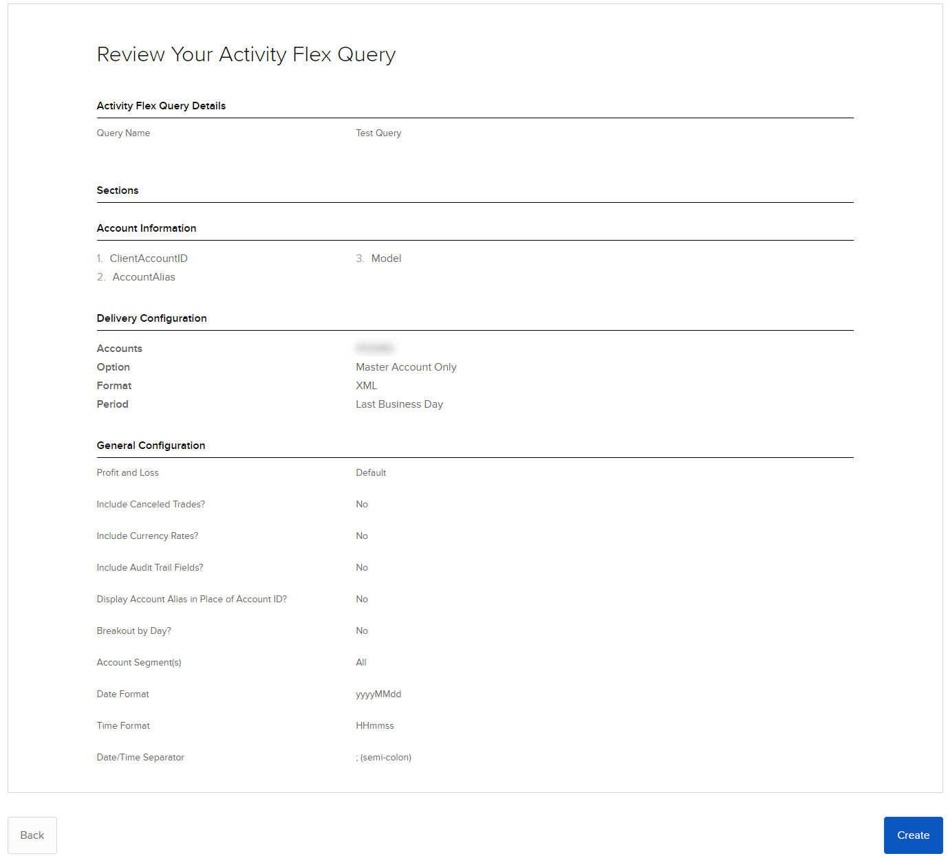 Image of the review activity flex query in Portal. 