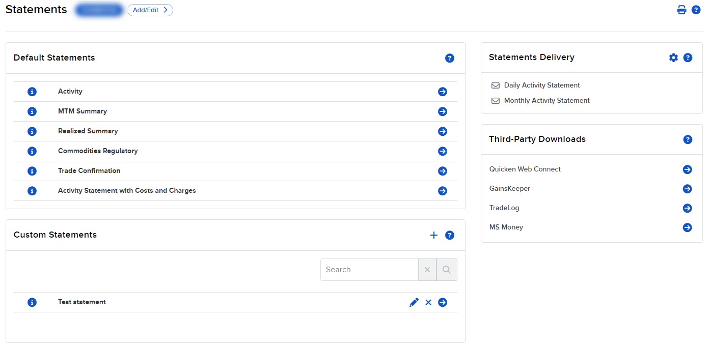 Image of the statements menu in Portal. 