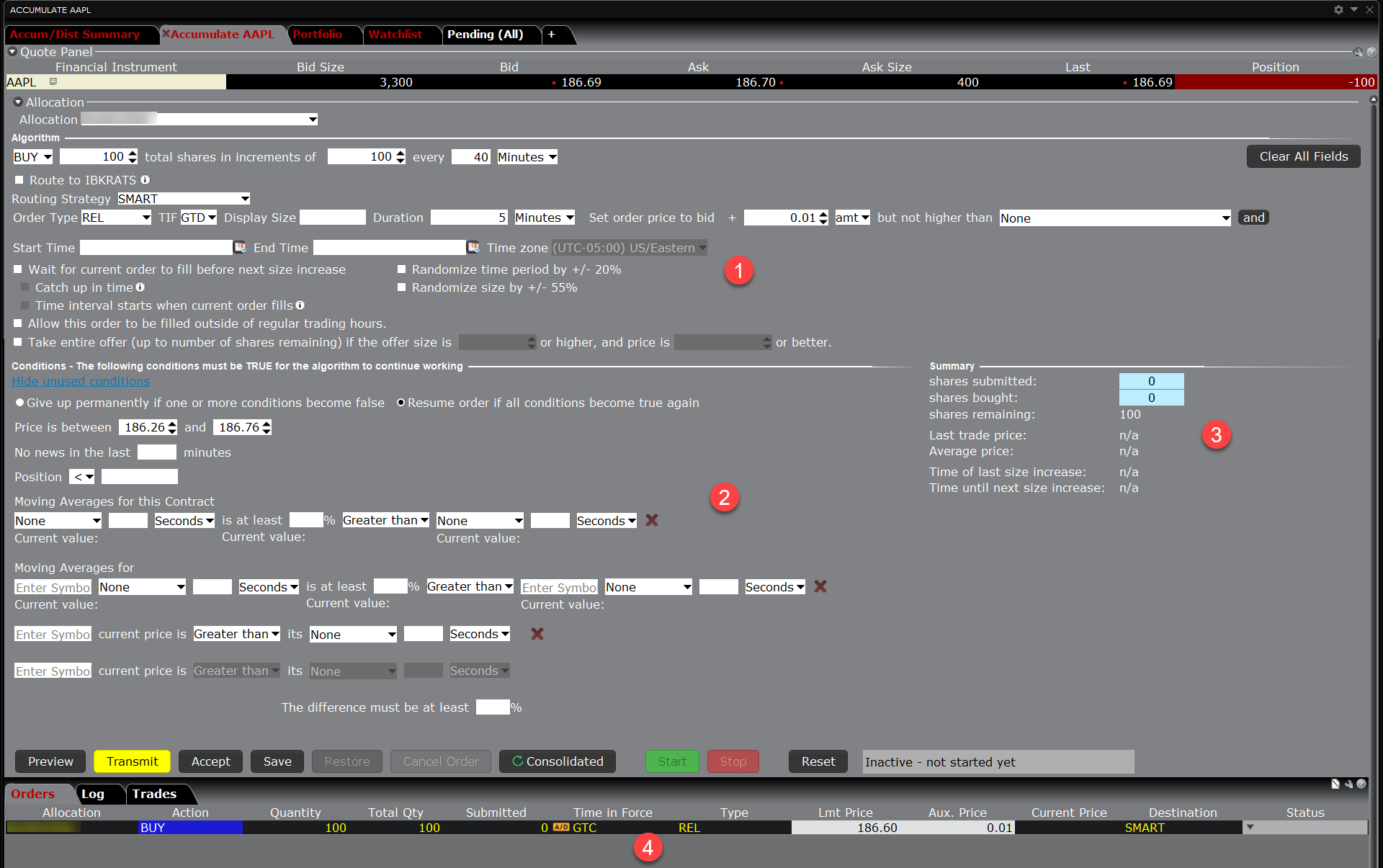 The Accumulate/Distribute Window in TWS. 