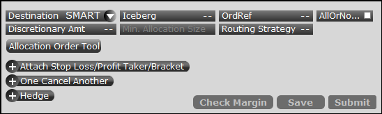 The TWS order entry advanced options. 