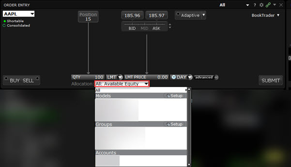 The order entry allocation field drop-down list 