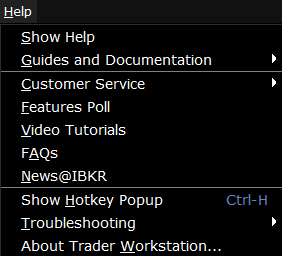 The classic TWS help menu