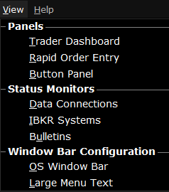 The classic TWS view menu