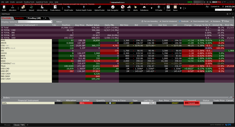 The transmit close position in classic TWS. 