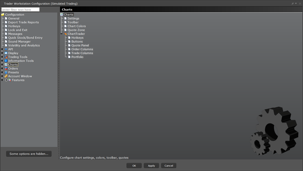 The TWS configuration charts menu. 