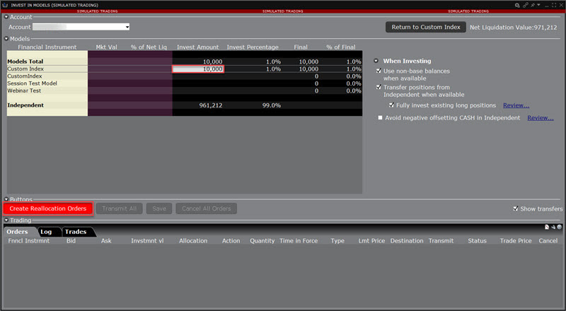 The invest in custom index create reallocation orders in classic TWS. 