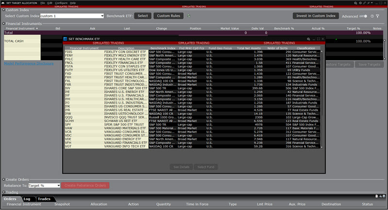 The set benchmark etf window in classic TWS. 