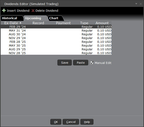 The dividend editor create schedule in TWS. 