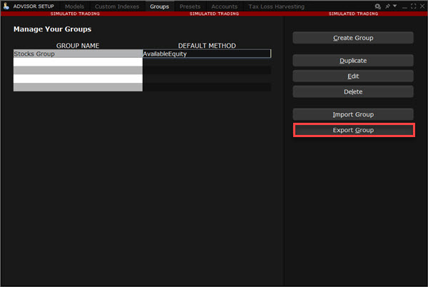 The Export Account Groups in TWS. 