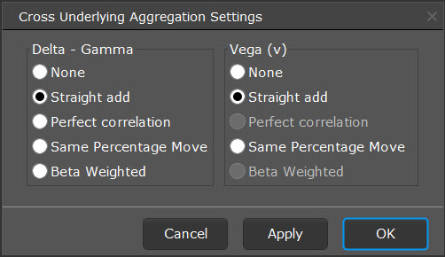 The cross underlying aggregation settings window in TWS. 