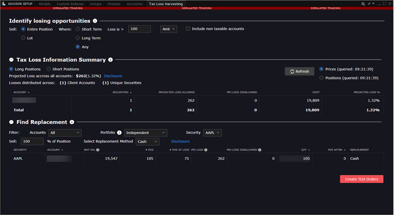 The Tax Loss Harvesting Tool in TWS. 