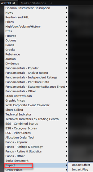 Add IMPACT Columns to a Watchlist Menu in TWS. 